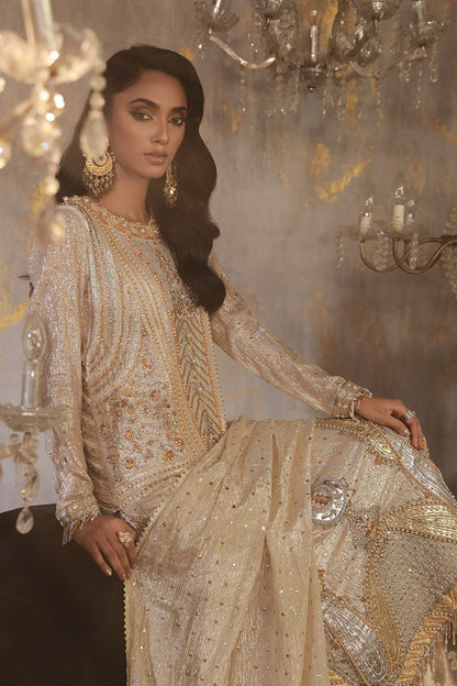 Wardha Saleem | Layla Wedding Formals | Layla-12 XL Ivory Shimmer Chiffon