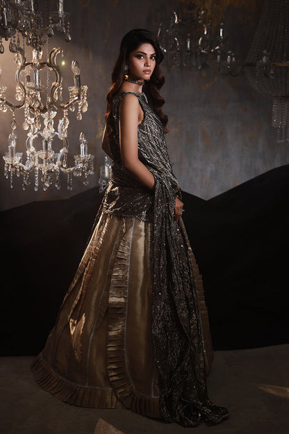 Wardha Saleem | Layla Wedding Formals | Layla-07 L Black Shimmer Chiffon