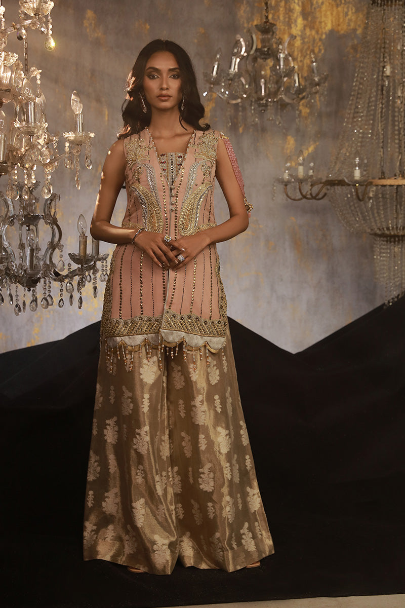 Wardha Saleem | Layla Wedding Formals | Layla-06 XS Pale Peach Pure Chiffon