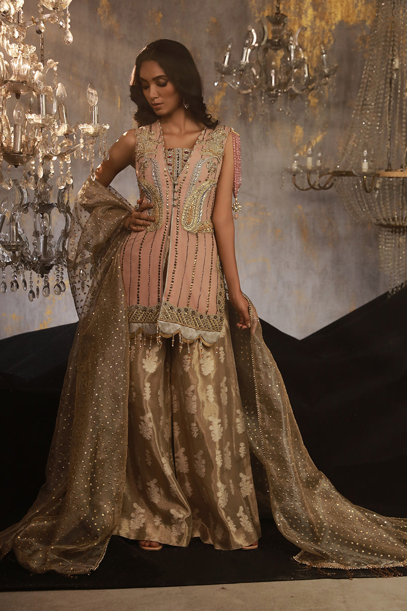Wardha Saleem | Layla Wedding Formals | Layla-06 S Pale Peach Pure Chiffon