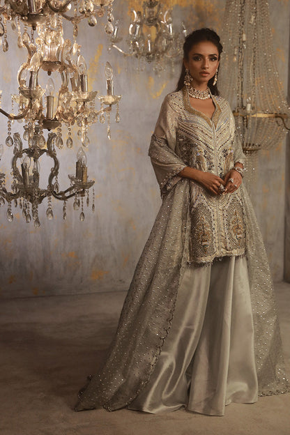 Wardha Saleem | Layla Wedding Formals | Layla-10 XS Silver Shimmer Chiffon