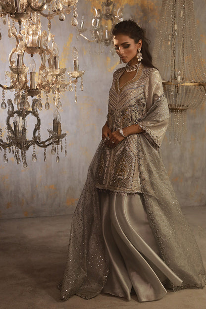 Wardha Saleem | Layla Wedding Formals | Layla-10 Custom Size Silver Shimmer Chiffon