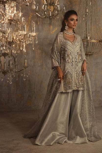 Wardha Saleem | Layla Wedding Formals | Layla-10 XL Silver Shimmer Chiffon