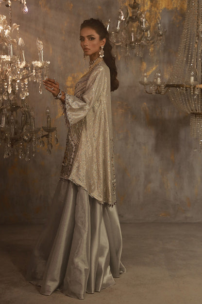 Wardha Saleem | Layla Wedding Formals | Layla-10 L Silver Shimmer Chiffon