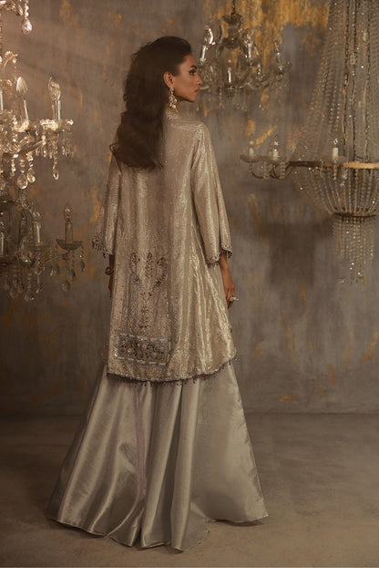 Wardha Saleem | Layla Wedding Formals | Layla-10 S Silver Shimmer Chiffon