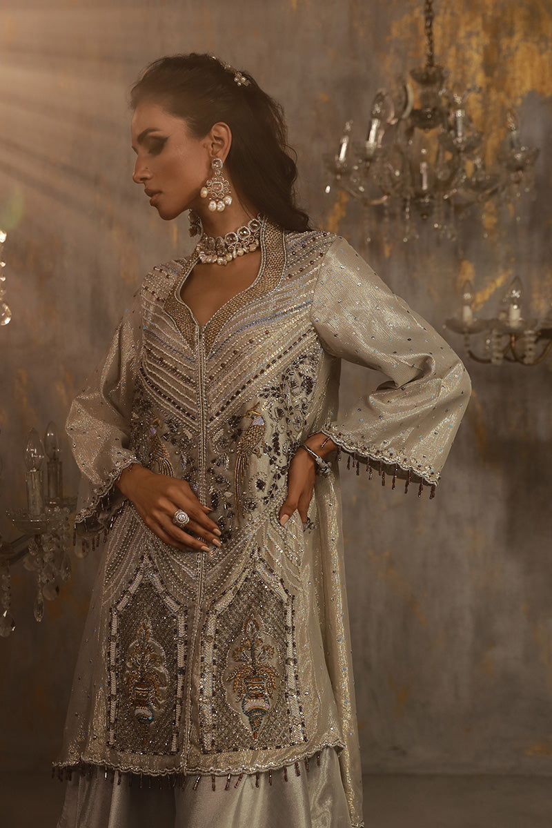 Wardha Saleem | Layla Wedding Formals | Layla-10 M Silver Shimmer Chiffon