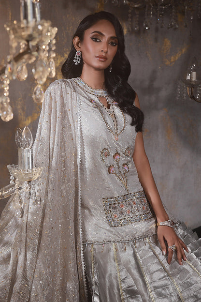 Wardha Saleem | Layla Wedding Formals | Layla-08 L Silver Shimmer Chiffon
