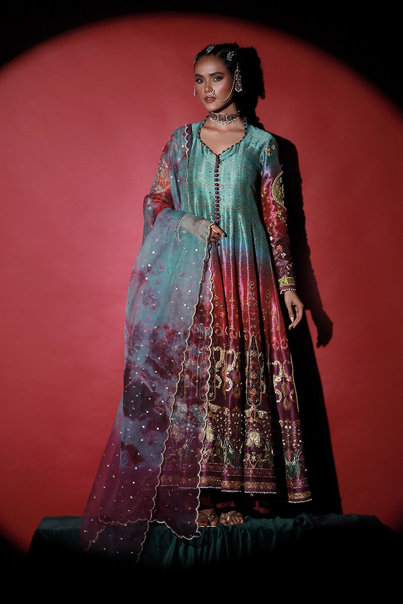 Wardha Saleem | Meeram Festive Formals | Mor XL Sky Blue Korean Raw Silk