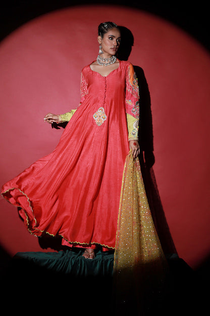 Wardha Saleem | Meeram Festive Formals | Aatish XS Coral Pink Korean Raw Silk