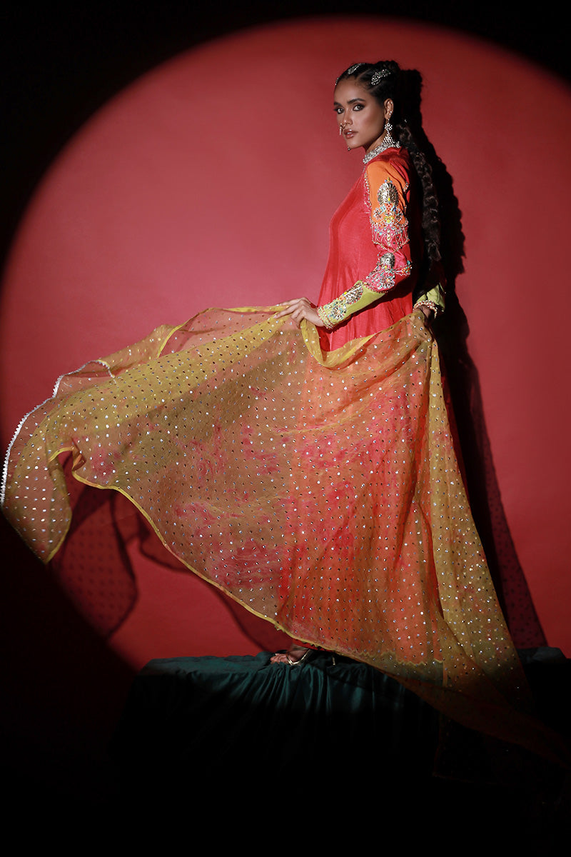 Wardha Saleem | Meeram Festive Formals | Aatish L Coral Pink Korean Raw Silk