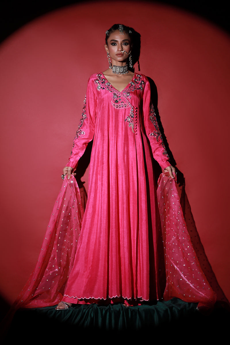 Wardha Saleem | Meeram Festive Formals | Gulab XS Hot Pink Korean Raw Silk