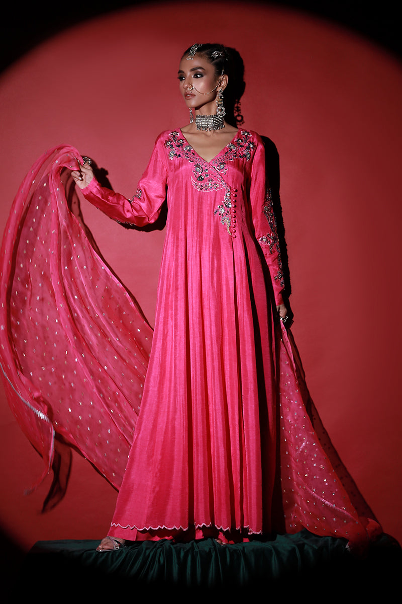 Wardha Saleem | Meeram Festive Formals | Gulab L Hot Pink Korean Raw Silk