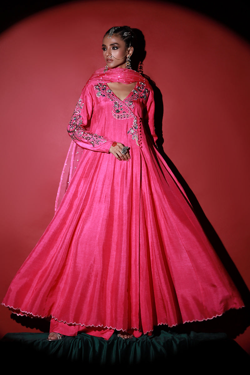 Wardha Saleem | Meeram Festive Formals | Gulab XL Hot Pink Korean Raw Silk