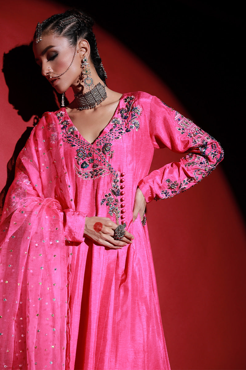 Wardha Saleem | Meeram Festive Formals | Gulab M Hot Pink Korean Raw Silk