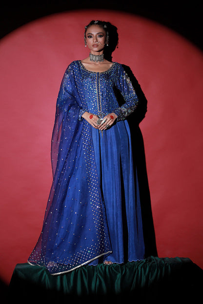 Wardha Saleem | Meeram Festive Formals | Neel XS Midnight Blue Korean Raw Silk