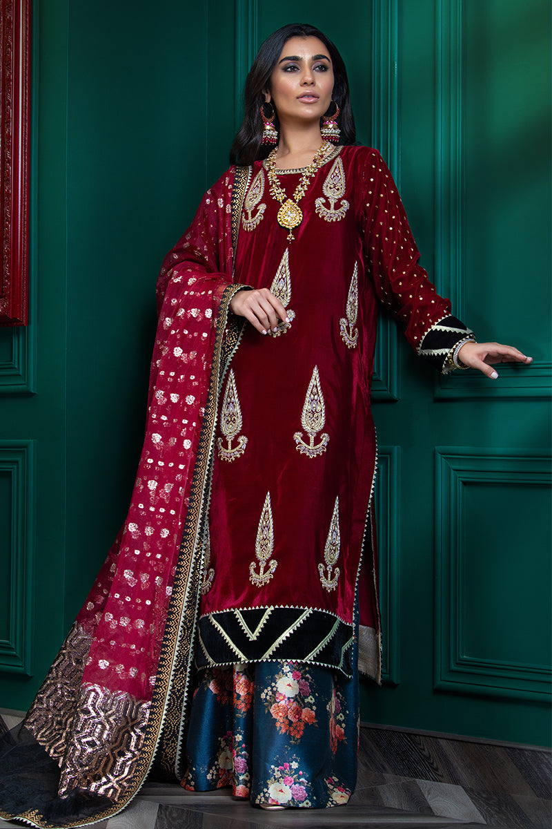 Wardha Saleem | Velvets Winter Fall 24 | Lal Bagh 2 XL Blood Red Velvet