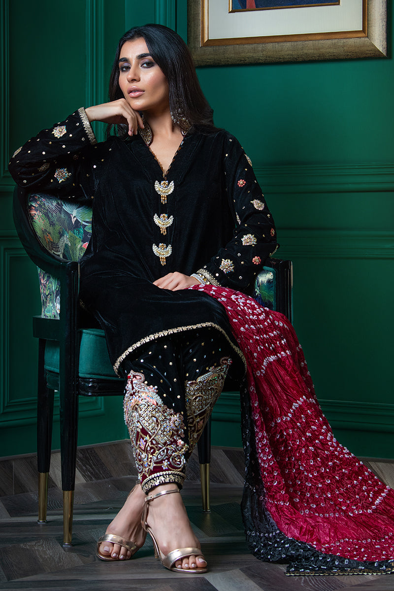 Wardha Saleem | Velvets Winter Fall 24 | Parvaz XL Black Velvet