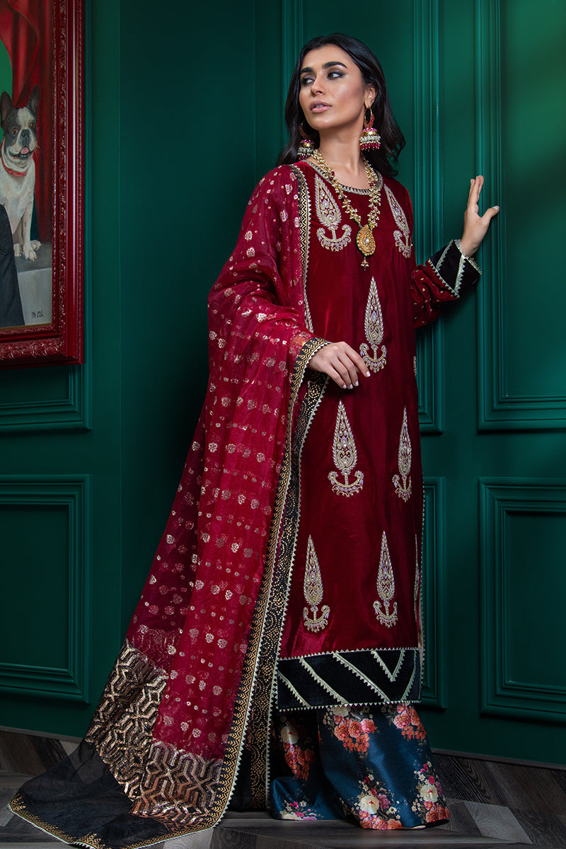 Wardha Saleem | Velvets Winter Fall 24 | Lal Bagh 2 XS Blood Red Velvet