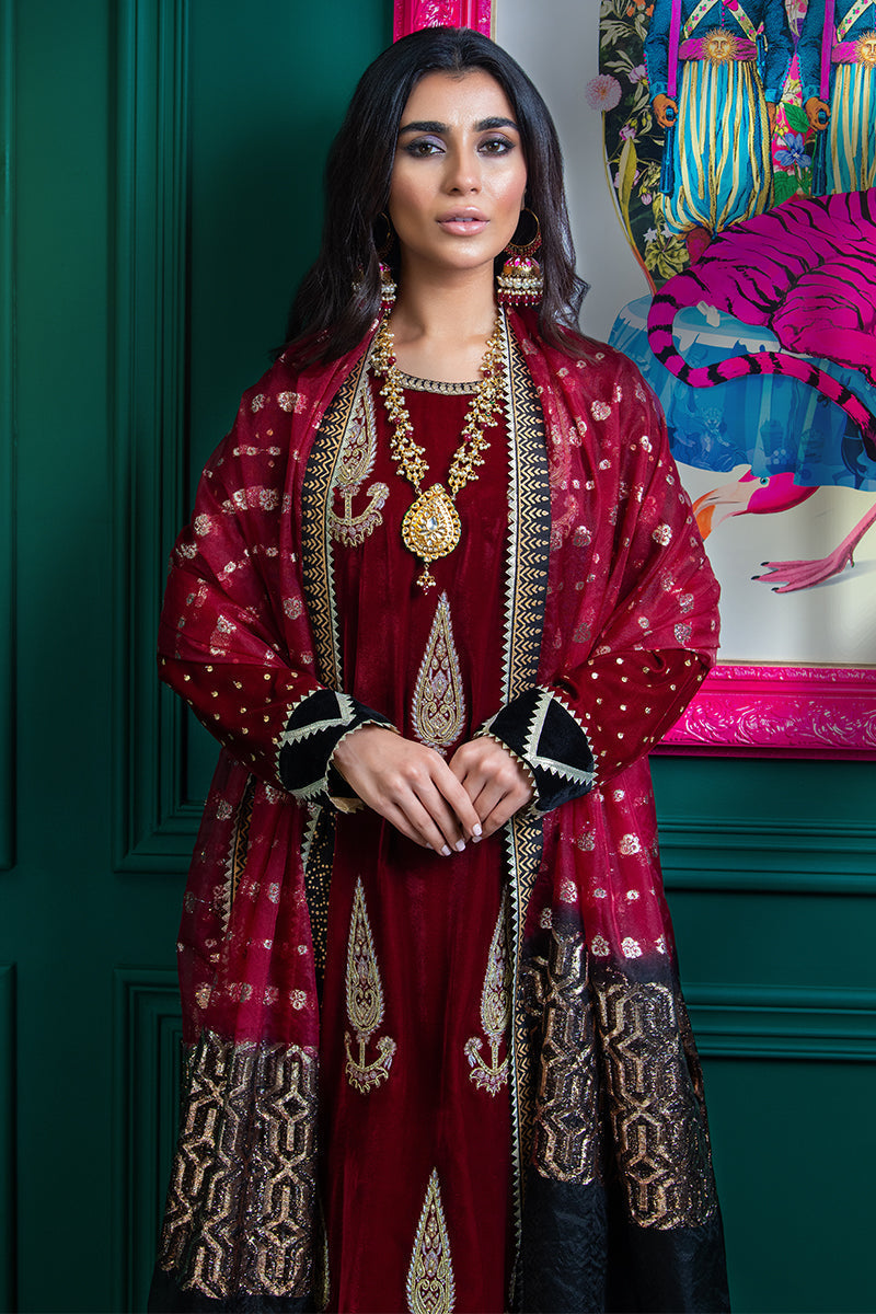 Wardha Saleem | Velvets Winter Fall 24 | Lal Bagh 2 M Blood Red Velvet