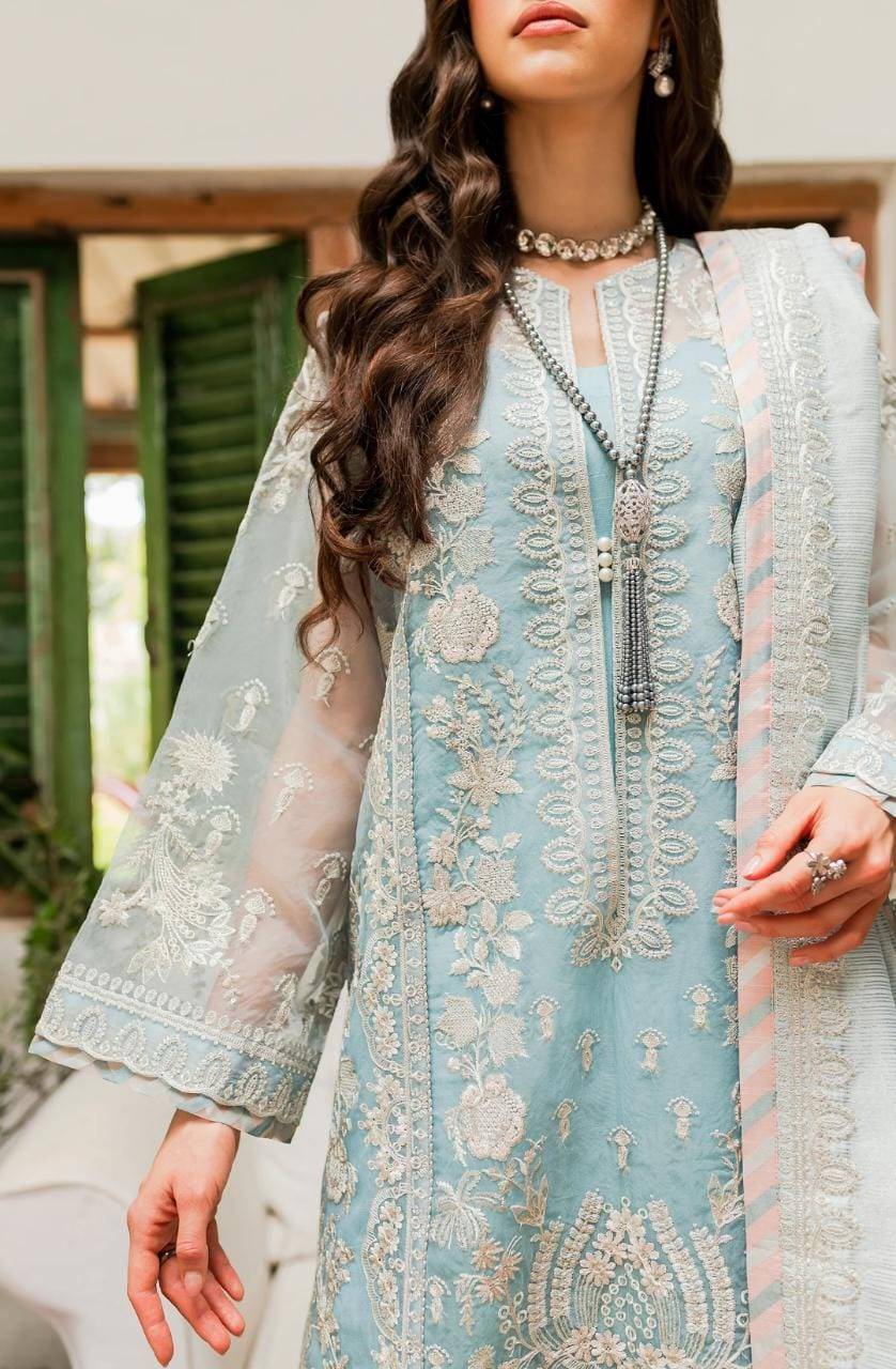 Maryum N Maria | Sorina Luxury Chiffon 23 | Sky Light (MW23-502) - Pakistani Designer Dress - by Maryum N Maria | Type: Formal - 100% Original at Saira Sultan