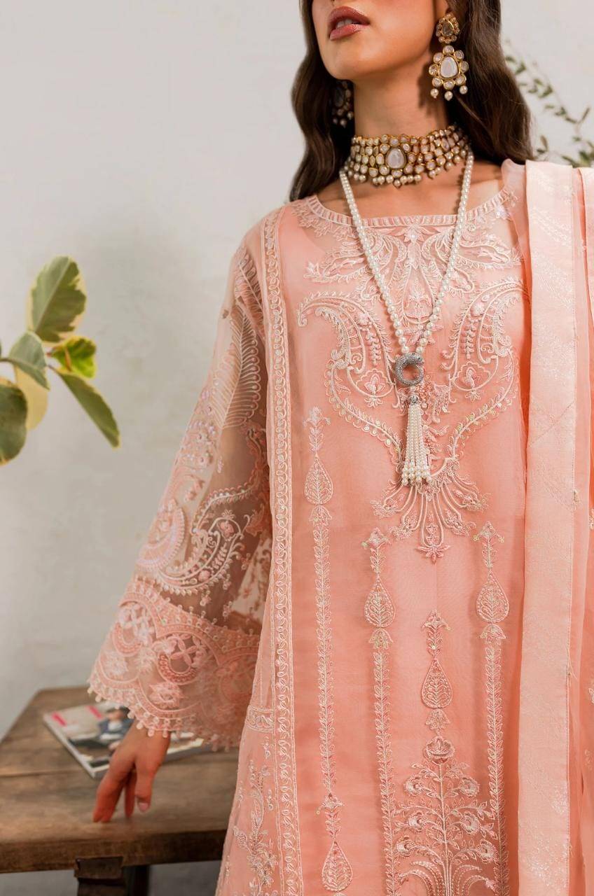 Maryum N Maria | Sorina Luxury Chiffon 23 | Peach Parfait (MW23-505) - Pakistani Designer Dress - by Maryum N Maria | Type: Formal - 100% Original at Saira Sultan