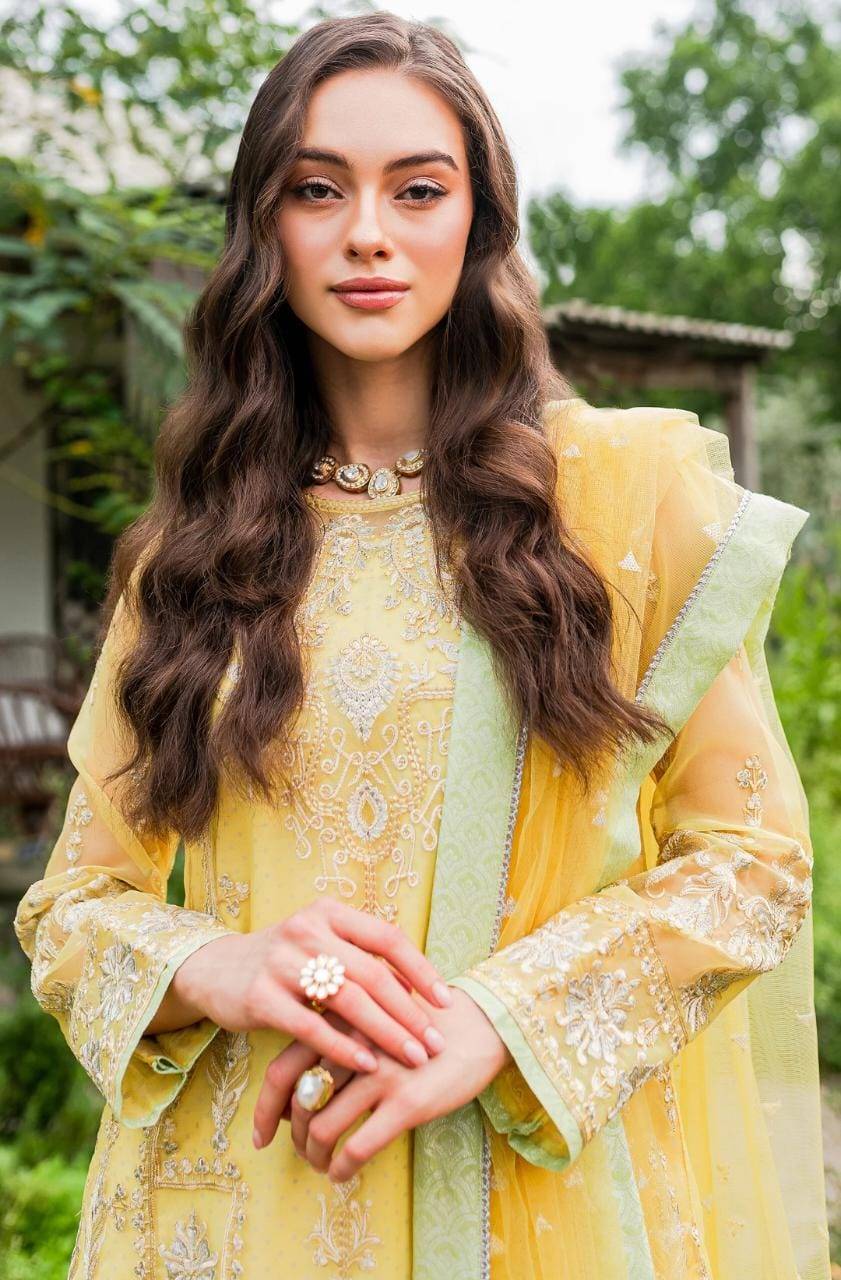 Maryum N Maria | Sorina Luxury Chiffon 23 | Lemon Zest (MW23-508) - Pakistani Designer Dress - by Maryum N Maria | Type: Formal - 100% Original at Saira Sultan