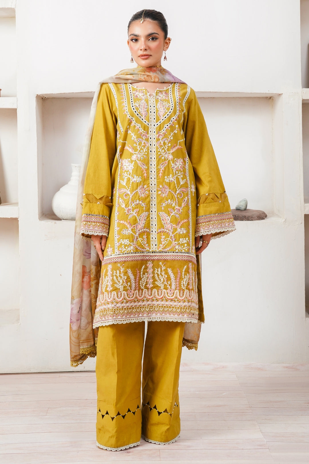 Zellbury | Unstitched 3 Piece Cambric | Embroidered Shirt Shalwar Dupatta - 0156