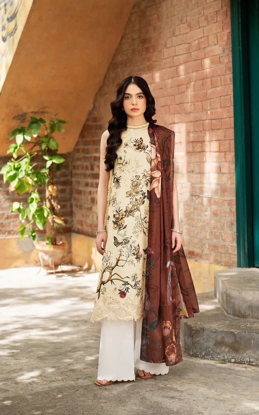 Asifa and Nabeel | Yakin Summer 25 | Meadow Bloom-(YKL25-01) Ivory XS Lawn