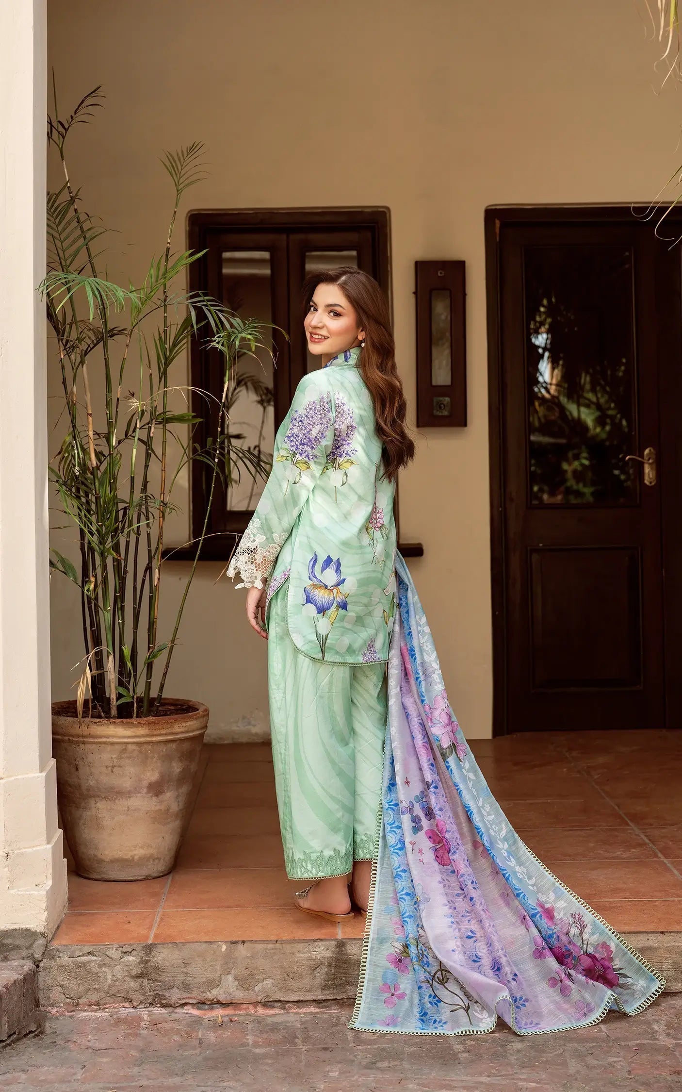 Asifa and Nabeel | Yakin Summer 25 | Floral Mist-(YKL25-04) Mint S Lawn