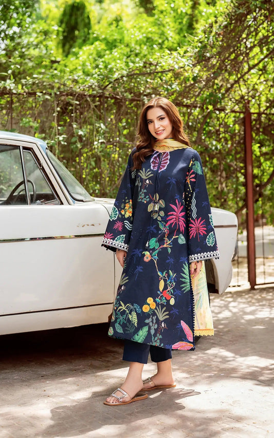 Asifa and Nabeel | Yakin Summer 25 | Twilight in Bloom-(YKL25-06) XS Navy Blue Lawn