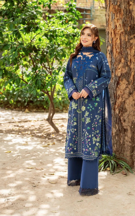 Asifa and Nabeel | Yakin Summer 25 | Moonlit Garden-(YKL25-08) XS Blue Lawn