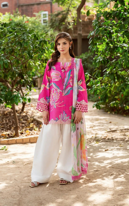 Asifa and Nabeel | Yakin Summer 25 | Roseveil-(YKL25-10) XL Hot Pink Lawn
