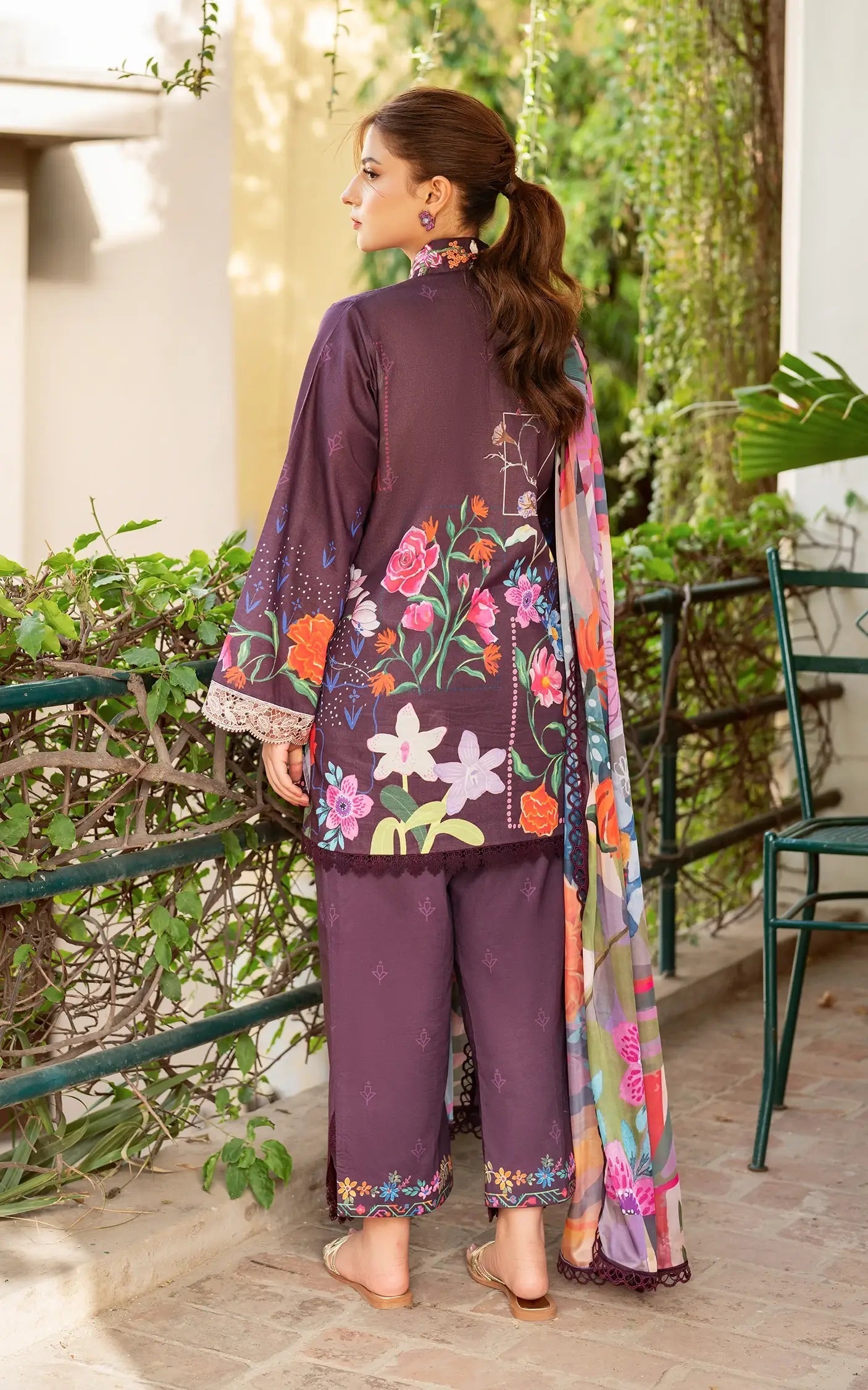 Asifa and Nabeel | Yakin Summer 25 | Whimsical Flora-(YKL25-12) S Burgundy Lawn