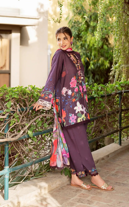 Asifa and Nabeel | Yakin Summer 25 | Whimsical Flora-(YKL25-12) L Burgundy Lawn
