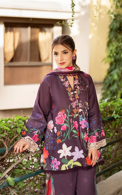 Asifa and Nabeel | Yakin Summer 25 | Whimsical Flora-(YKL25-12) M Burgundy Lawn
