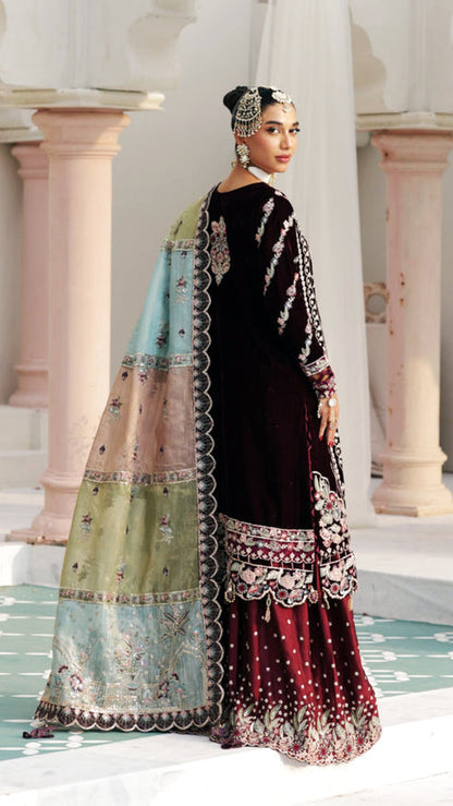 Zebtan | Andaz e Makhmal | ZAM-04 S Dark Maroon Velvet