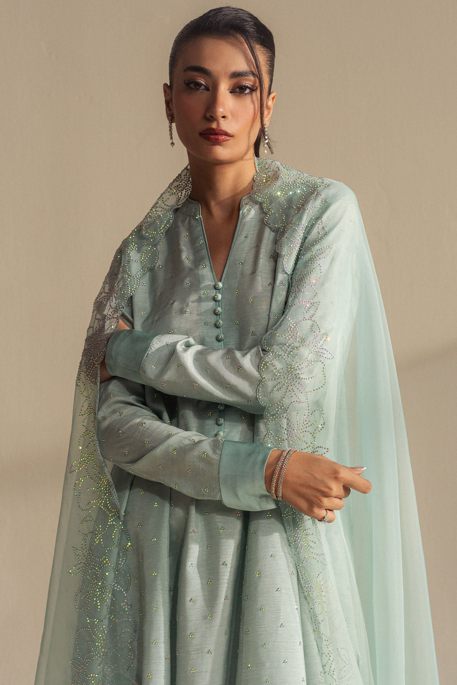 Zara Shahjahan | Fall Festive 24 | ZC-2068 M Aqua Blue Raw Silk