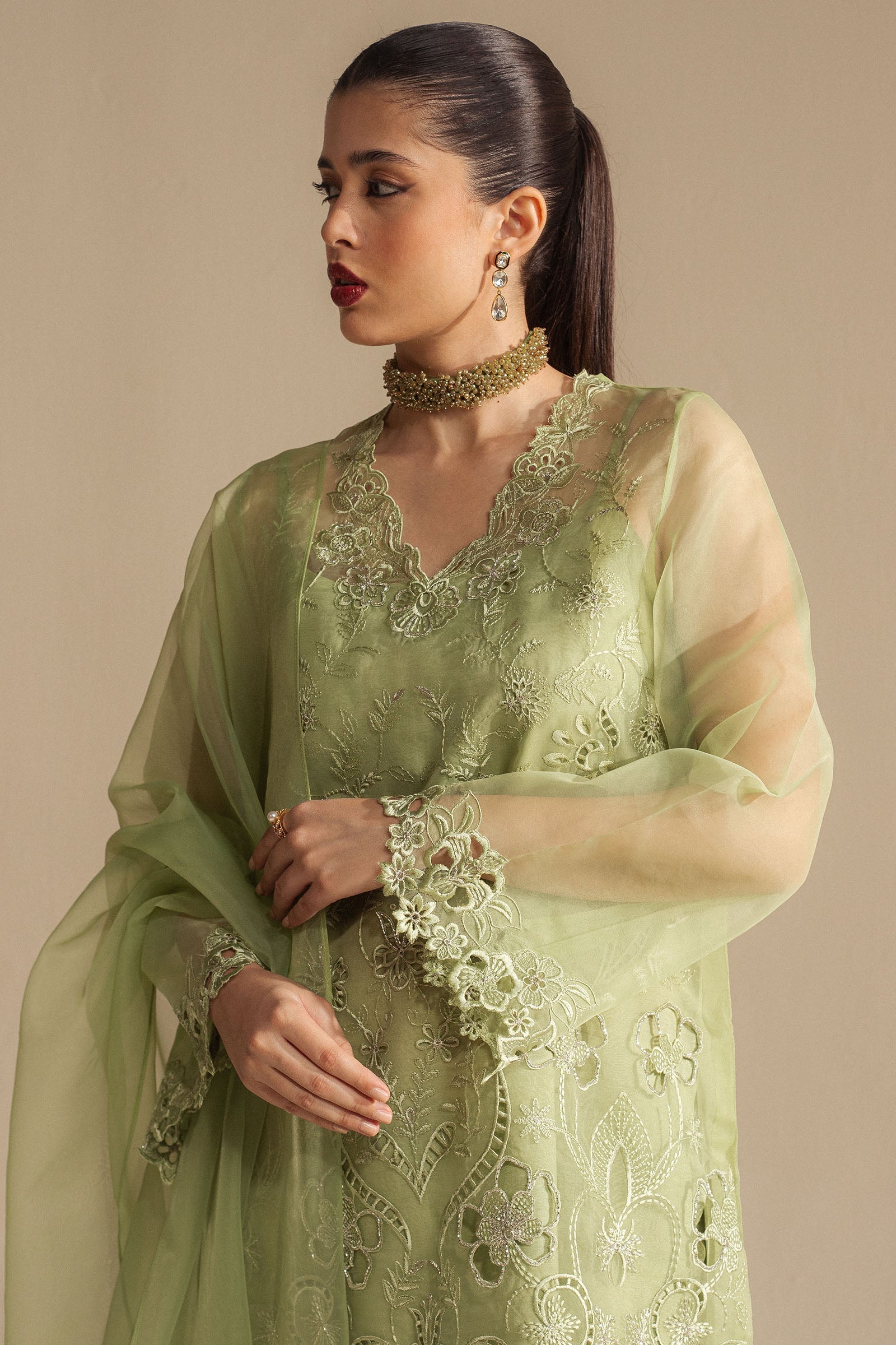 Zara Shahjahan | Fall Festive 24 | ZC-2074 S Pistachio Green Organza