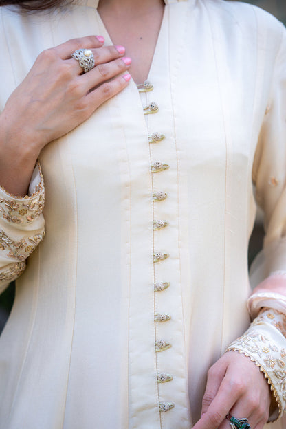 Wahaj M Khan | Pari Collection | Ivory Rawsilk Anarkali