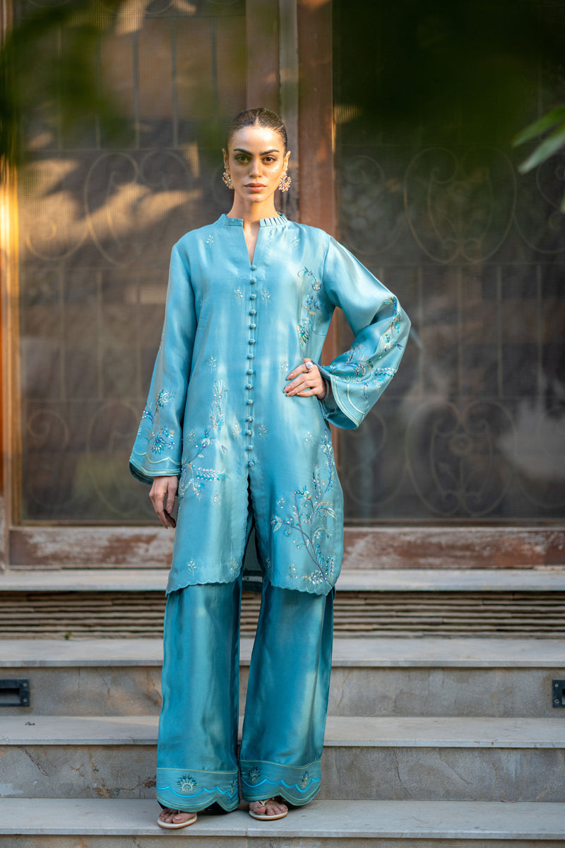 Wahaj M Khan | Pari Collection | Blue Grey Pari Outfit - Pakistani Designer Dress - by Wahaj M Khan - Type : Ladies Clothes - 100% Original at Saira Sultan