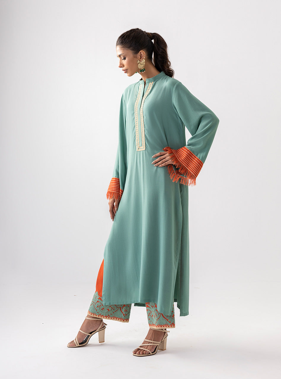 Zainab Chottani | Aara Casual Pret | Olivia Glaze Custom Size Ice Blue Ecovero Viscose