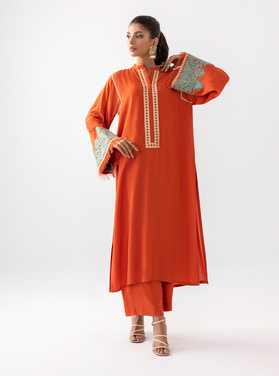 Zainab Chottani | Aara Casual Pret | Pumpkin Opal Custom Size Orange Ecovero Viscose