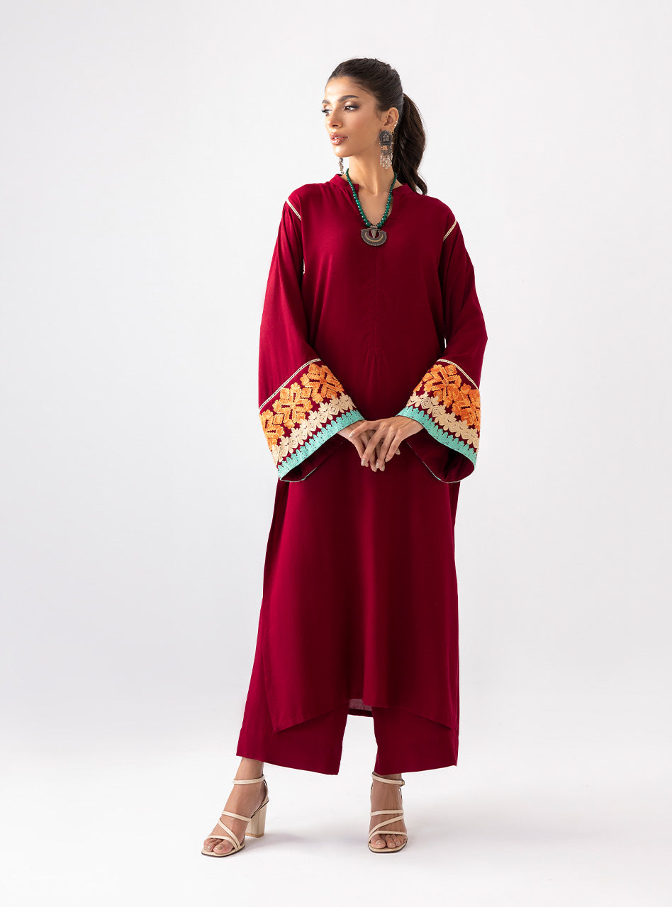 Zainab Chottani | Aara Casual Pret | Divine Maroon S Maroon Ecovero Viscose