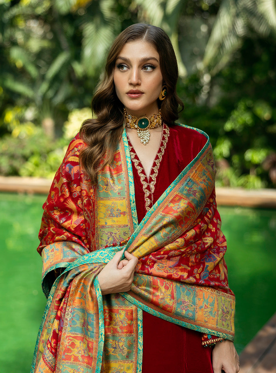 Zainab Chottani | Makhmal Luxe Pret | Ghermez L Deep Red Velvet
