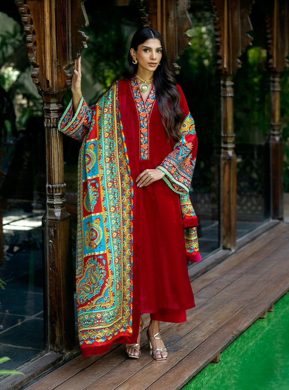 Zainab Chottani | Makhmal Luxe Pret | Shehla XS Blood Red Velvet