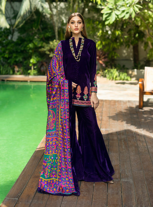 Zainab Chottani | Makhmal Luxe Pret | Habibeh XS Deep Purple Velvet