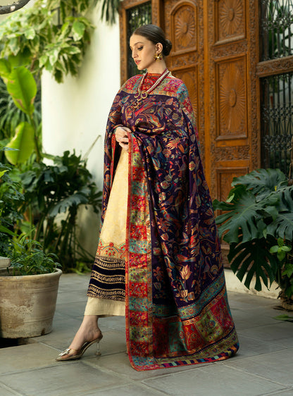 Zainab Chottani | Makhmal Luxe Pret | Zarrin L Beige Self Jamawar