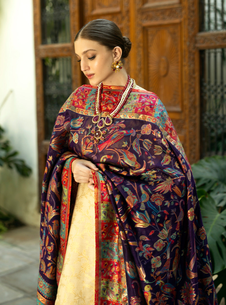 Zainab Chottani | Makhmal Luxe Pret | Zarrin XL Beige Self Jamawar