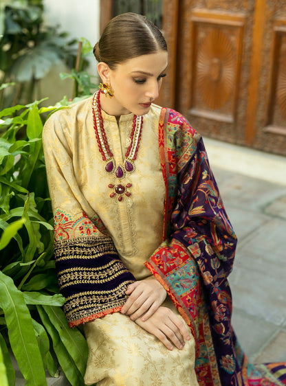 Zainab Chottani | Makhmal Luxe Pret | Zarrin M Beige Self Jamawar