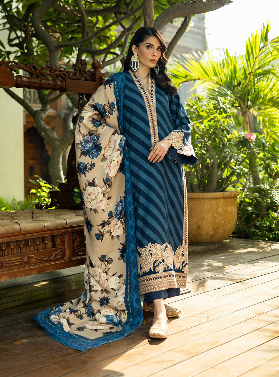 Zainab Chottani | Winter Shawls 24 | Alayna S Navy Herringbone